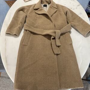 Theory Teddy Belted Wool-Blend Coat Beige Tan Size P Long Camel Winter Jacket